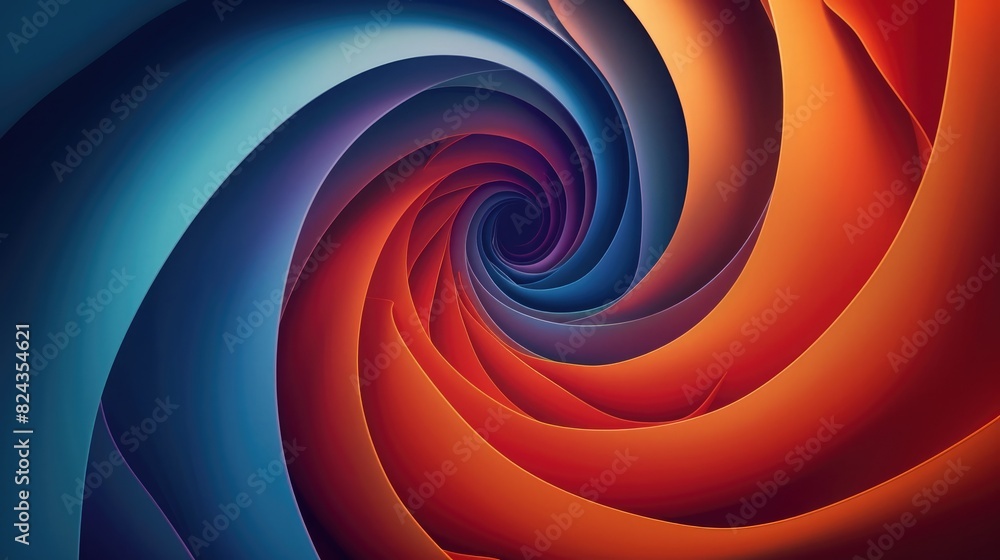 A spiral design with smooth curves and a gradient that transitions from bright orange to deep blue A spiral design with smooth curves and a gradient that transitions from bright orange to deep blue