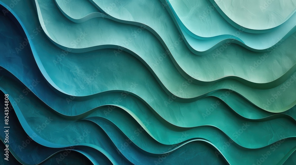 Sculptural curves with a gradient effect. The colors should transition smoothly from deep blues and greens to lighter shades of turquoise and teal, evoking a sense of modern elegance Sculptural curves with a gradient effect. The colors should transition smoothly from deep blues and greens to lighter shades of turquoise and teal, evoking a sense of modern elegance