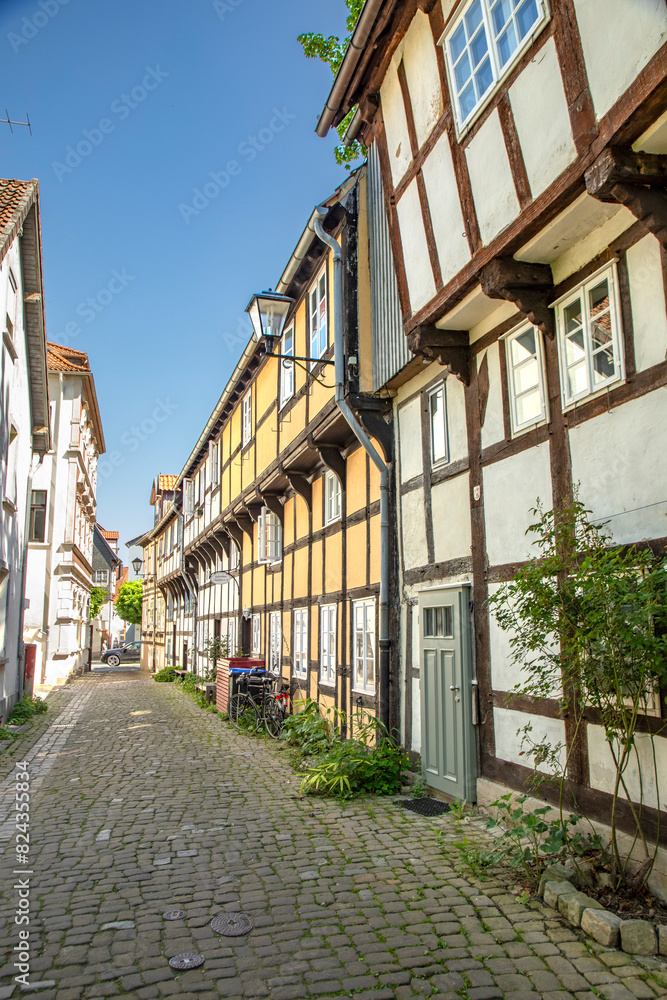 Fototapeta premium scenic old half timbered houses of poor people in the historic Adolfstrasse in Detmold,