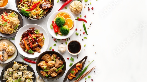 Wallpaper Mural Authentic Chinese Food Top View on Plain White Background in HD 8K Resolution - Culinary Delights from Above Torontodigital.ca