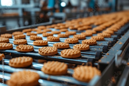 Automated Production Line of Freshly Baked Biscuits in a Modern Food Manufacturing Facility
