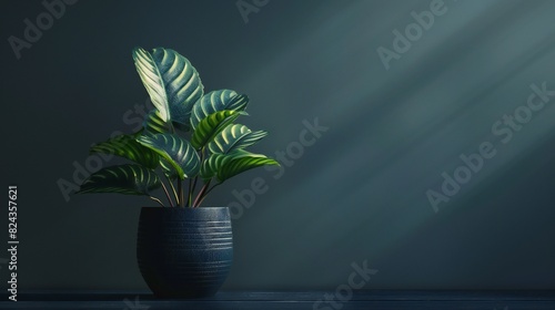 Sleek Prayer Plant Charm: Prayer Plant in dark pot against serene background embodies minimalist sophistication. photo