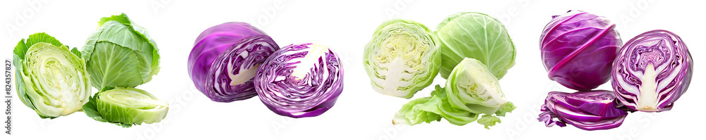 Obraz premium Cabbage, slice, isolated, Vegetable, PNG set