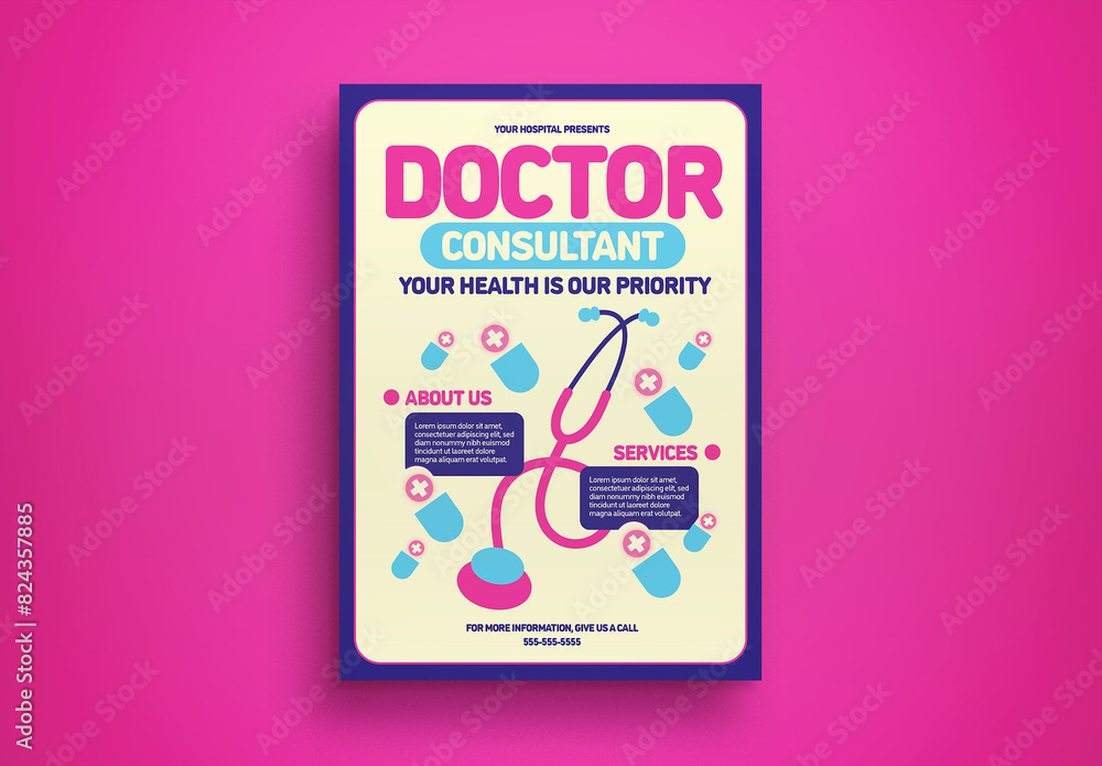 Pink Geometric Shape Doctor Consultant Flyer Layout Stock Template ...