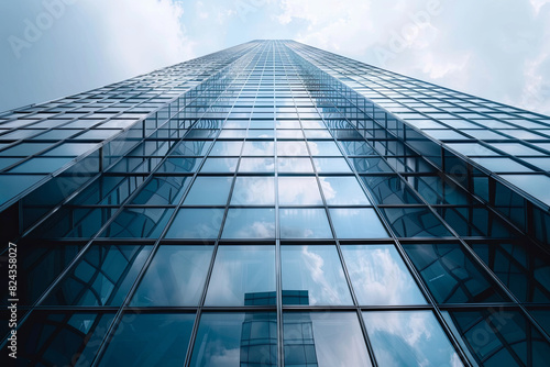 Awe-inspiring exterior facade of contemporary office skyscraper with sleek glass windows