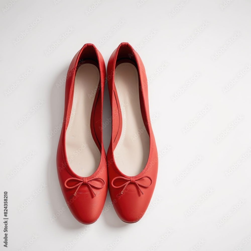 a clean white background, red ballet flats exude a vibrant elegance, adding a pop of color to the scene a clean white background, red ballet flats exude a vibrant elegance, adding a pop of color to the scene