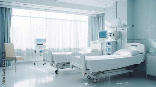 Hospital room with beds and comfortable medical equipped 