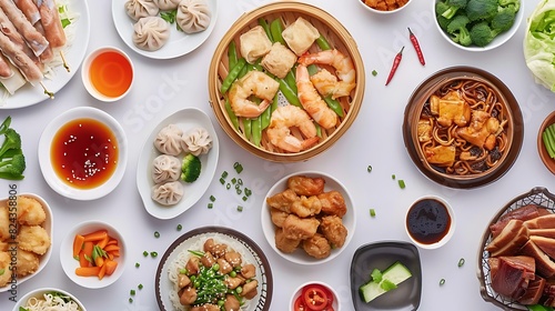 Wallpaper Mural Authentic Chinese Culinary Delights in High Definition 8K Quality on Plain White Background - Top View Realistic Group of Chinese Food Torontodigital.ca