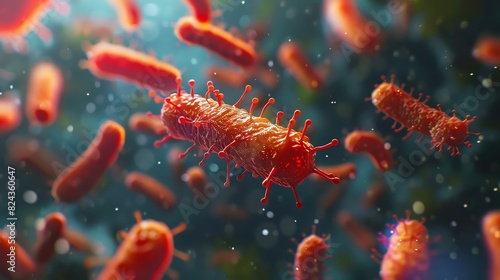 Clostridium botulinum bacteria under microscope, extreme high detail, neurotoxin production, realistic textures photo