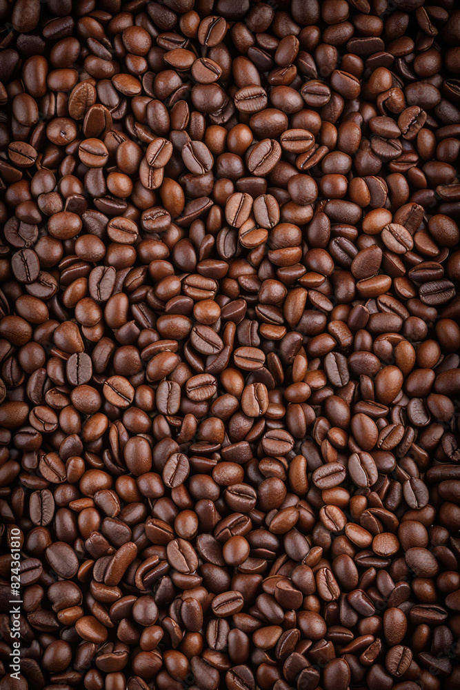 Overhead view of backdrop representing halves of dark brown coffee beans with pleasant scent Overhead view of backdrop representing halves of dark brown coffee beans with pleasant scent