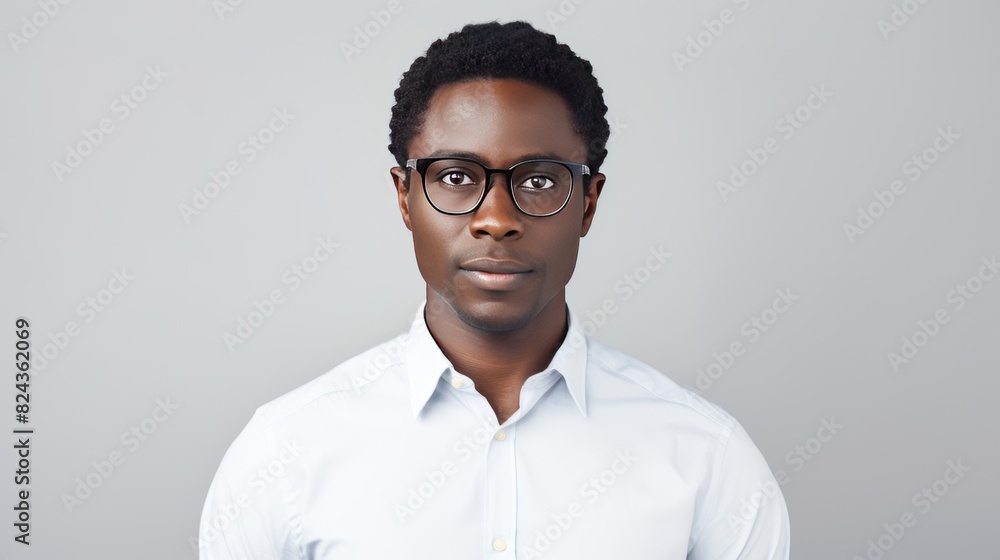 Obraz premium confident businessman, dark skin, short hair, glasses at creative office 