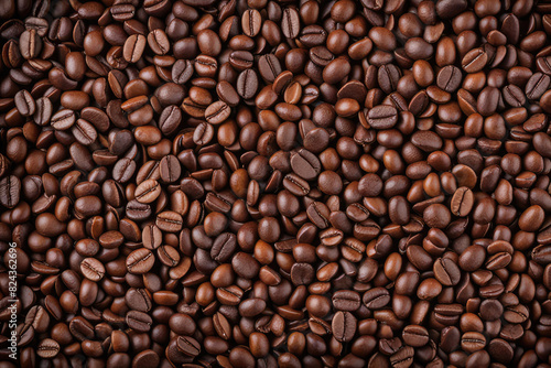 Overhead view of backdrop representing halves of dark brown coffee beans with pleasant scent