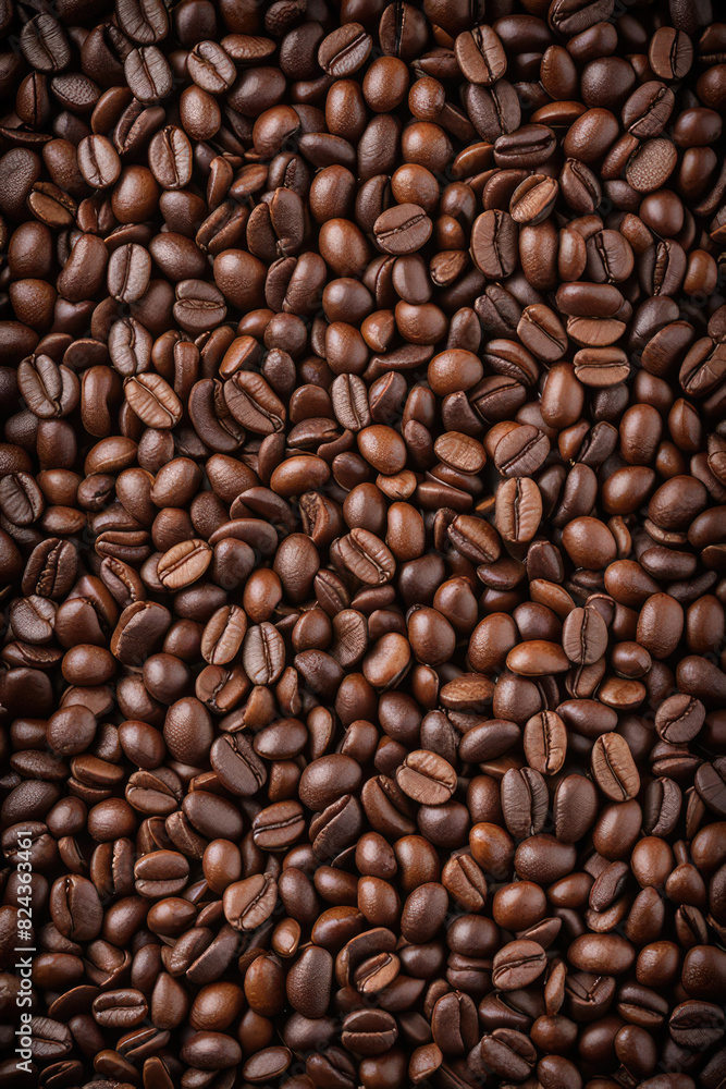 Overhead view of backdrop representing halves of dark brown coffee beans with pleasant scent Overhead view of backdrop representing halves of dark brown coffee beans with pleasant scent