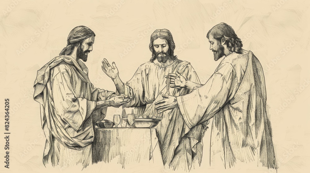 Fototapeta premium Biblical Illustration of Jesus' First Miracle at the Wedding in Cana, Ideal for article