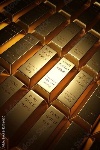 Gold Bullion, Fine Gold bars, Bank gold storage. concept of investment, exchange rates, Gold market. vertical Background