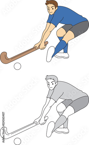 フィールドホッケーの男性選手のイラストセット