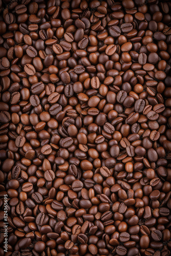 Overhead view of backdrop representing halves of dark brown coffee beans with pleasant scent Overhead view of backdrop representing halves of dark brown coffee beans with pleasant scent