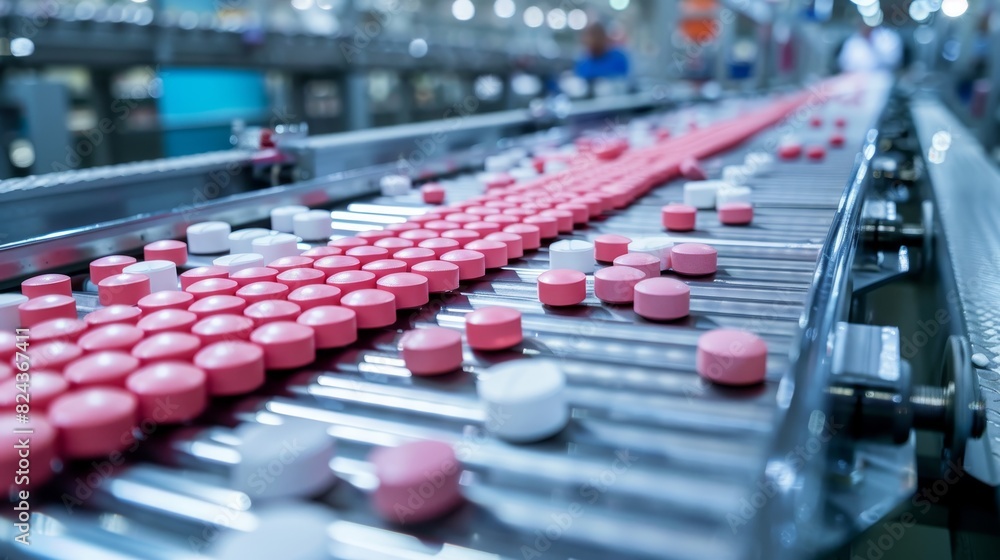 Automatic pill sorting on a conveyor line, cutting-edge pharmaceutical technology, streamlined process