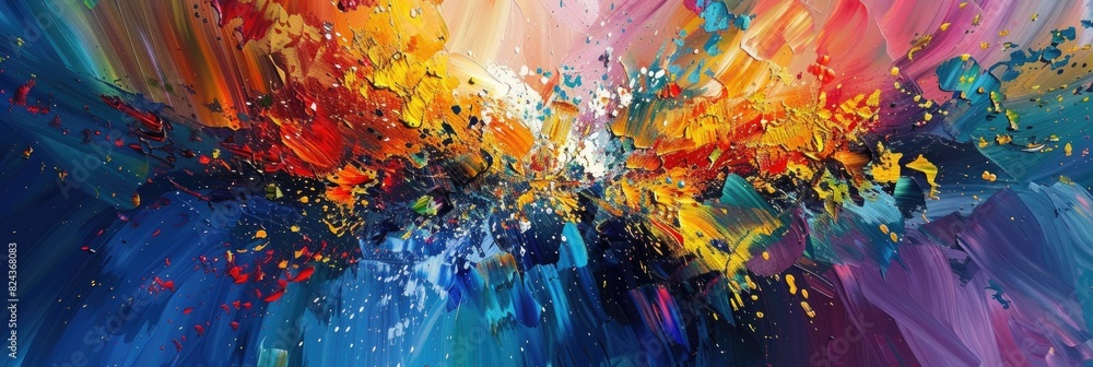 Contemporary Explosion. Hand Drawn Oil Painting on Canvas with Vibrant Colors