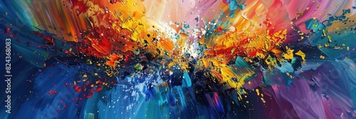 Contemporary Explosion. Hand Drawn Oil Painting on Canvas with Vibrant Colors