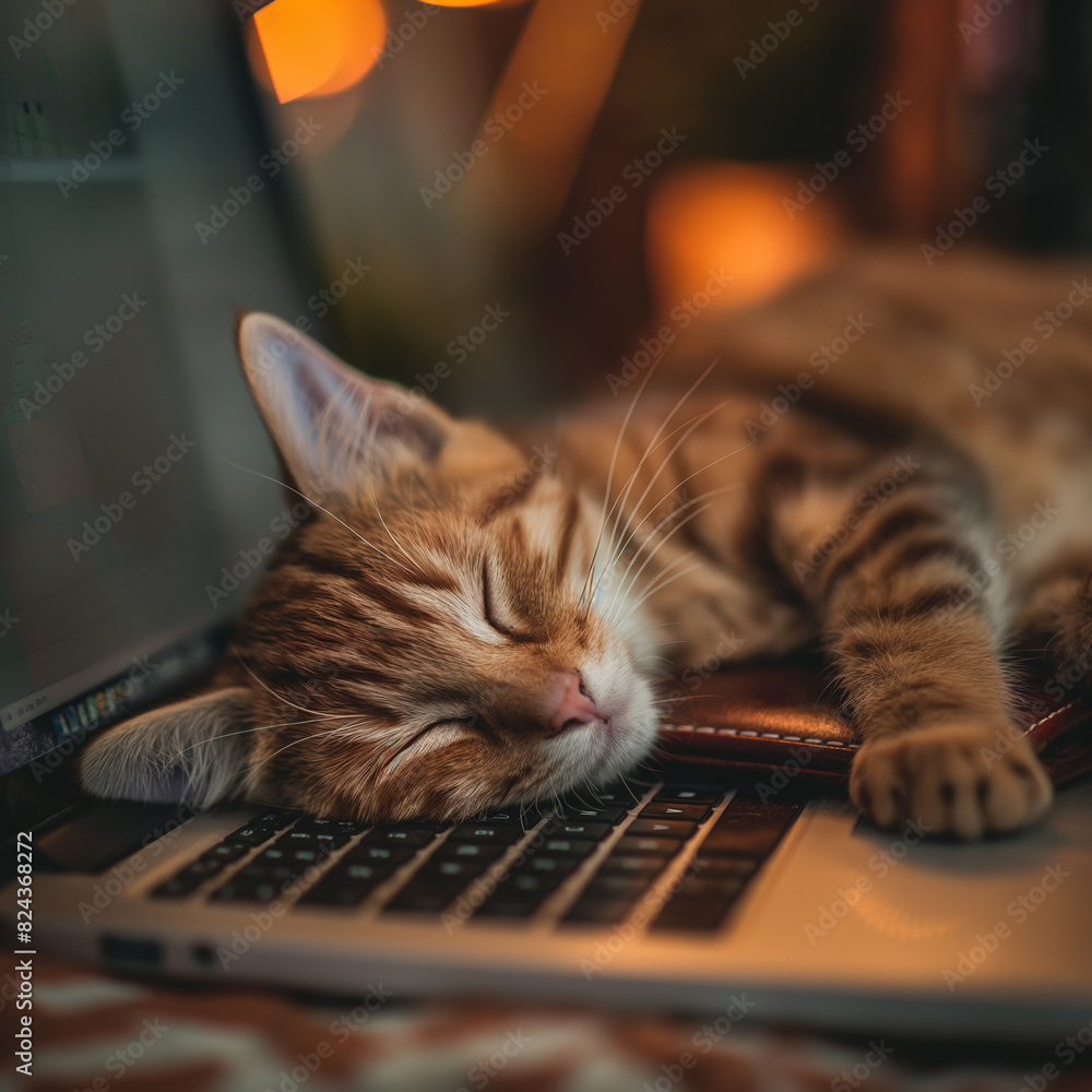 Close-up of a cute cat sitting on a table near a laptop. Cat working with laptop at home online, studying in home office, people working at home, freelancing, generating ai Close-up of a cute cat sitting on a table near a laptop. Cat working with laptop at home online, studying in home office, people working at home, freelancing, generating ai