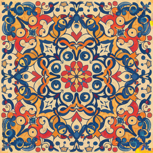 2d vector illustration colorful vintage Seamless hi res Portuguese tiles abstract Artwork
