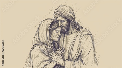 Jesus' Compassionate Miracle: Comforting Mary and Martha After Lazarus' Death, Biblical Illustration for article