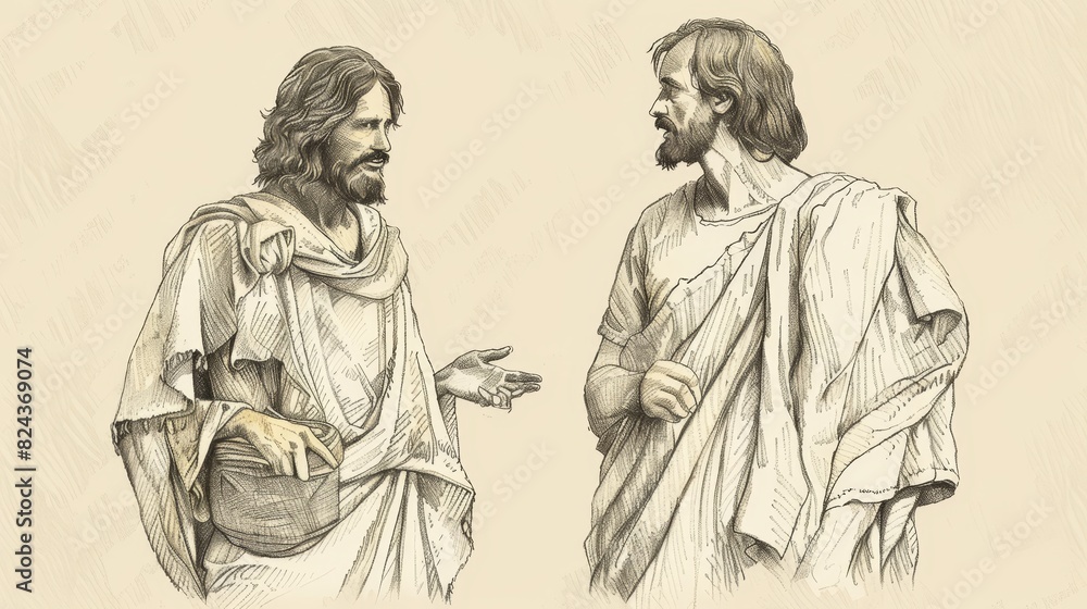 Fototapeta premium Jesus' Parable of the Lost Coin, Biblical Illustration of Value and Redemption, Perfect for Religious article