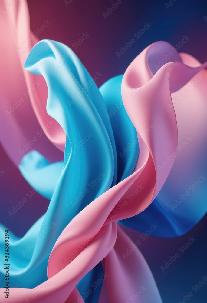 A vibrant gradient background of swirling pink and blue fabrics flowing gracefully through the air A vibrant gradient background of swirling pink and blue fabrics flowing gracefully through the air