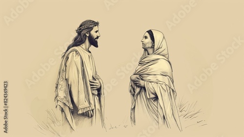 Jesus' Resurrection Appearance to Mary Magdalene, Biblical Illustration of Faith, Perfect for Religious article