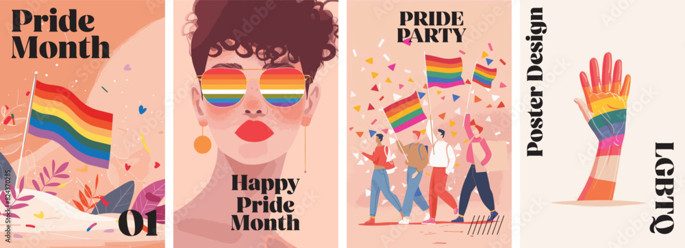Gay pride month poster design collection. Set of banners for LGBTQ ...