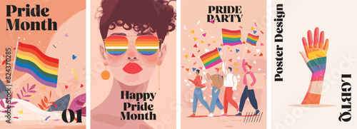 Gay pride month poster design collection. Set of banners for LGBTQ pride celebration