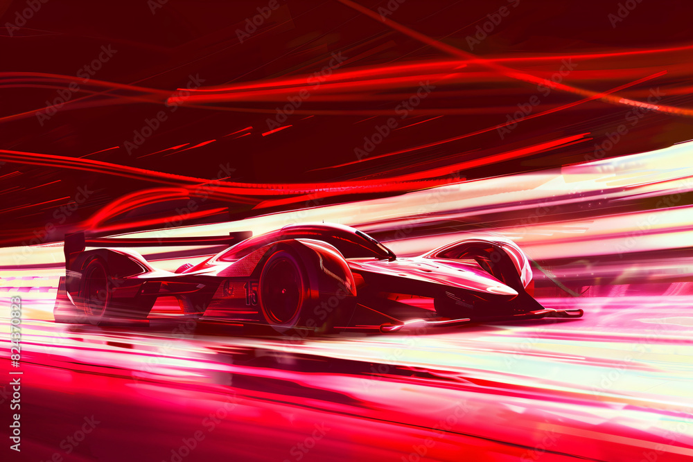 Red Sports Car With Light Trails Design Background for Social Media with copy space text, for speed, car, and racing