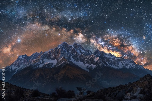 Galaxy and Snowy Mountains