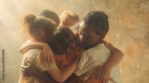A group of diverse people hugging each other. AIG535 photo