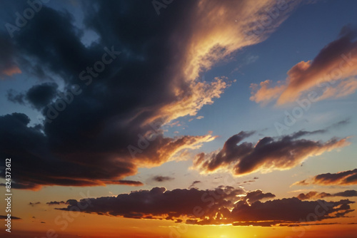 Real majestic sunrise sundown sky background with gentle colorful clouds © Muhammad