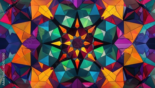 A kaleidoscope of colorful geometric shapes, meticulously arranged in a seamless pattern.
