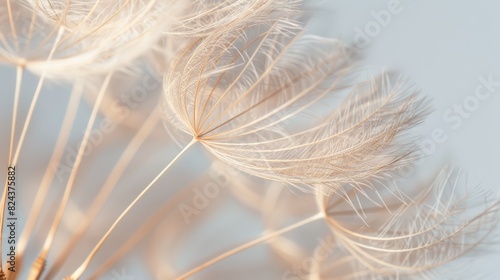 Macro photo of a dandelion seed head, showcasing the intricate details of the seeds and their fluffy pappus,