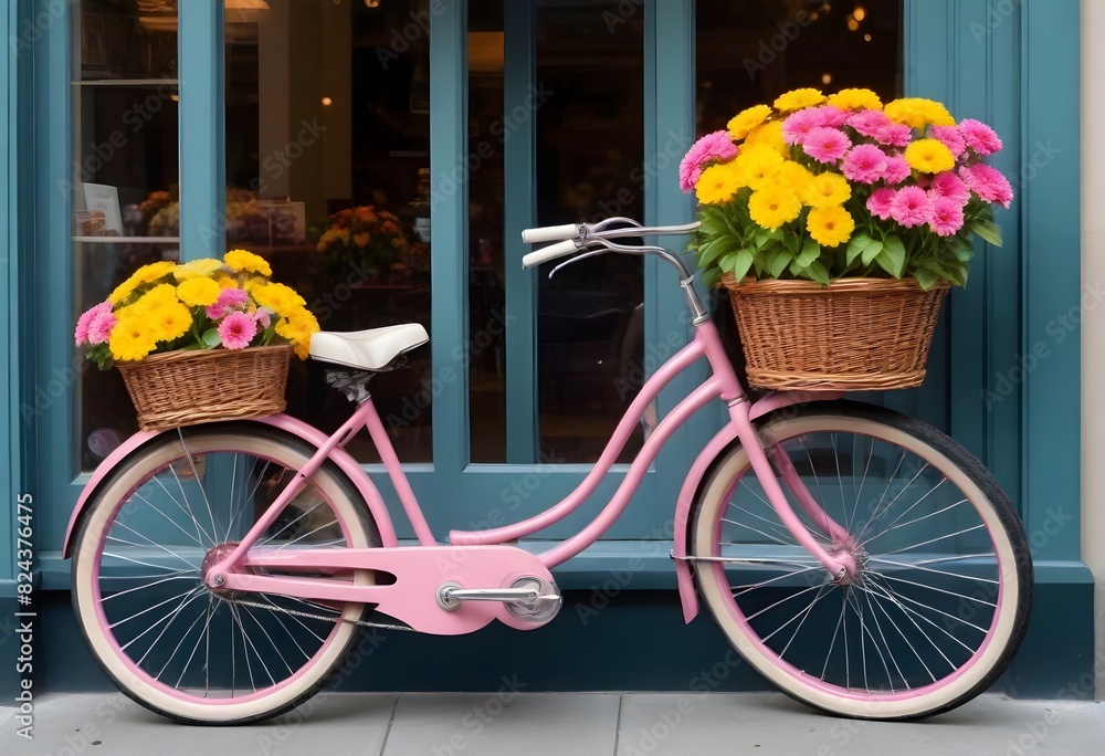bicycle with basket of flowers (184)