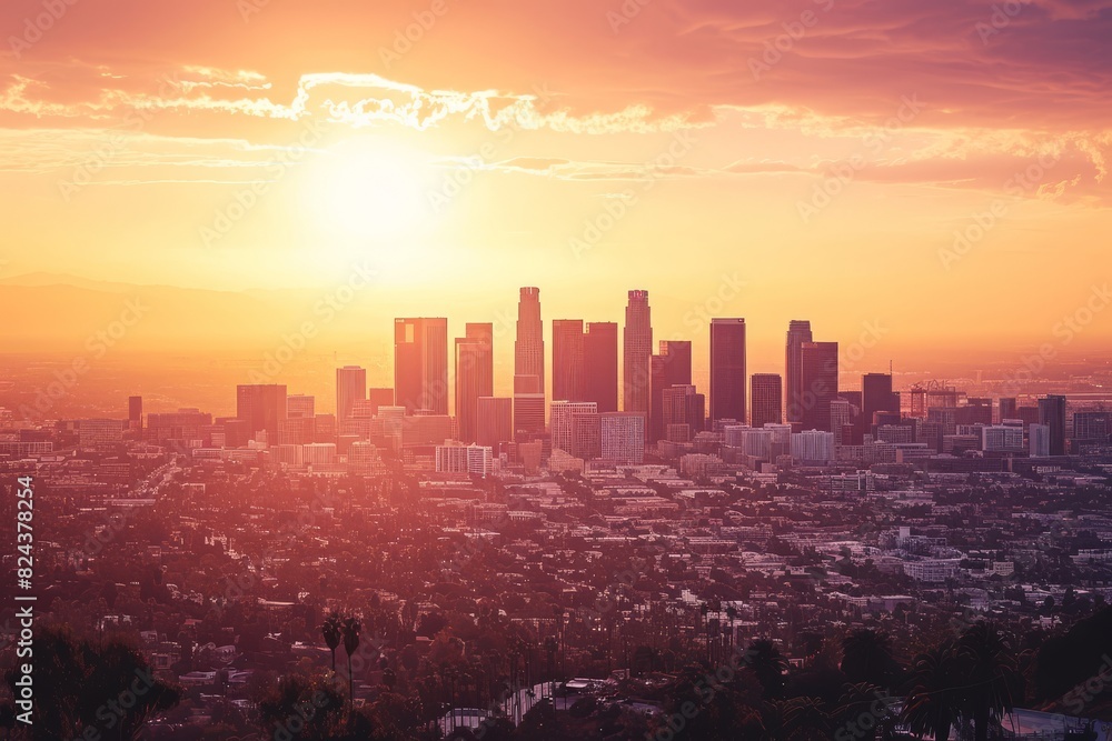 Cityscape  at sunset California United States Skylines at sunrise USA, AI generated
