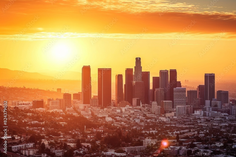 Fototapeta premium Cityscape at sunset California United States Skylines at sunrise USA, AI generated