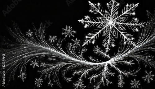 雪の結晶、黒い背景、スタイリッシュなプラズマ風のアクセント、シンプルに表現 Generated by AI