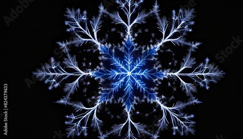雪の結晶、黒い背景、スタイリッシュなプラズマ風のアクセント、シンプルに表現 Generated by AI photo