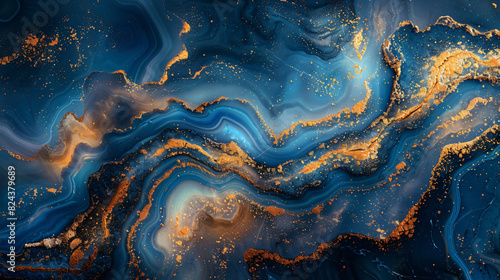 Close Up of a Blue and Gold Marble
