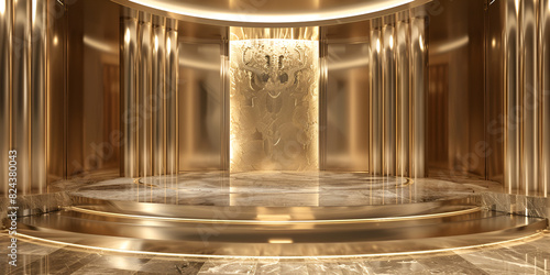  Opulent Grandeur  A Gold Metal Podium Stage  light in the night.  photo