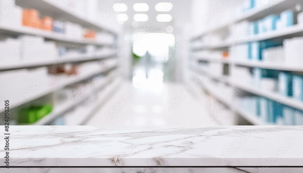 Close-up of white marble pharmacy counter