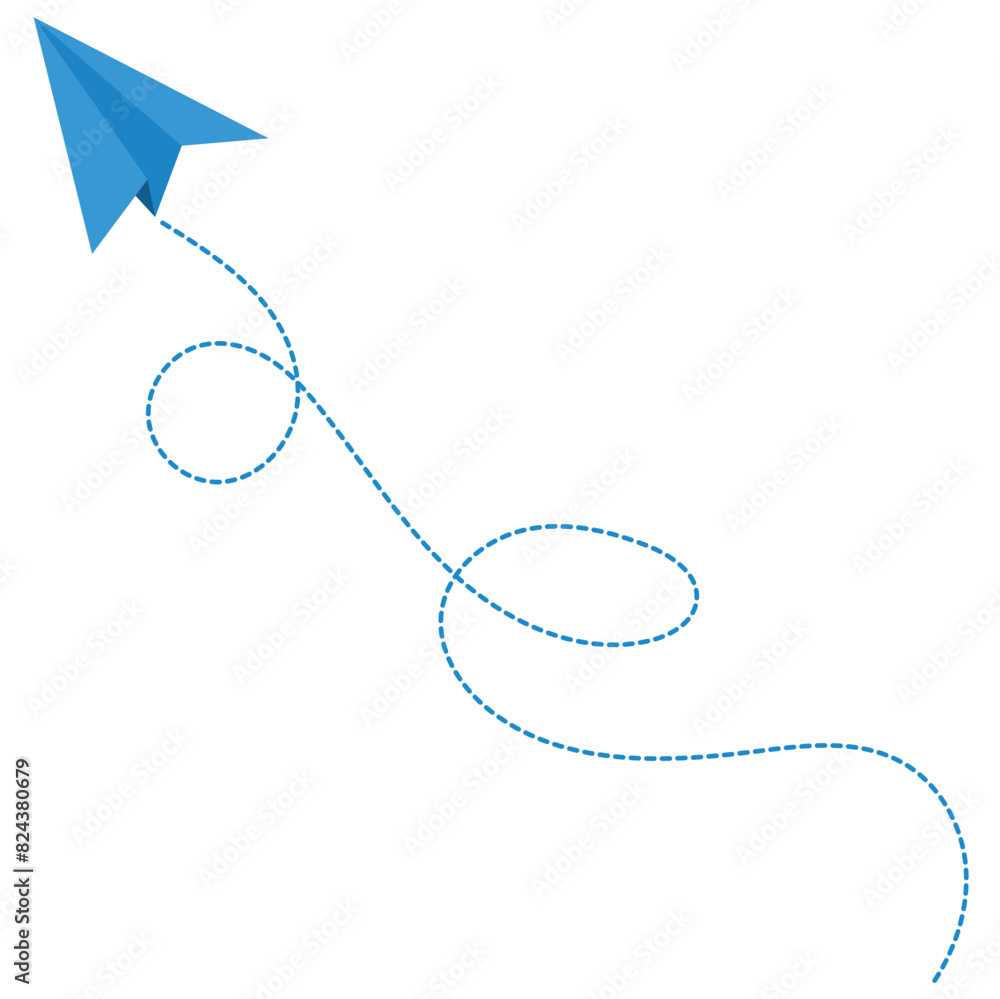 Blue paper plane with dotted path. Vector design element. paper plane flying on white background. eps 10 Blue paper plane with dotted path. Vector design element. paper plane flying on white background. eps 10