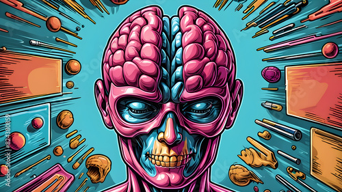 Pop art artistic image of cerebro, Generative AI photo