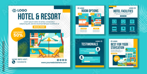 Hotel Social Media Post Flat Cartoon Hand Drawn Templates Background Illustration