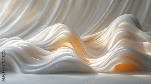 abstract geometric flowing white background, layered, wavy shapes in creamy white with warm golden light, creating a serene and flowing appearance photo